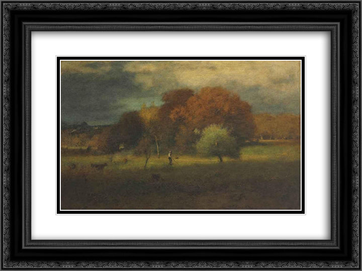 Tenafly, Autumn 24x18 Black Ornate Wood Framed Art Print Poster with Double Matting by Inness, George