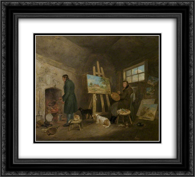 The Artist in His Studio and His Man Gibbs 22x20 Black Ornate Wood Framed Art Print Poster with Double Matting by Morland, George