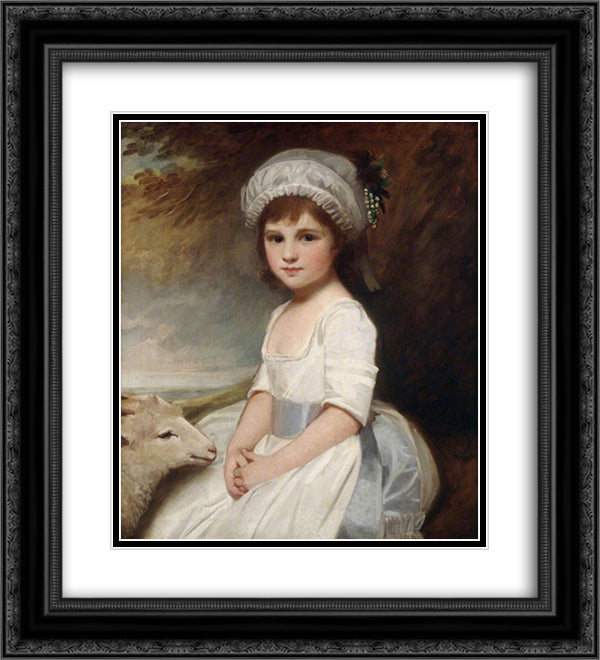Miss Martindale 20x22 Black Ornate Wood Framed Art Print Poster with Double Matting by Romney, George