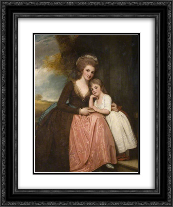 Mrs Bracebridge and Her Daughter Mary 20x24 Black Ornate Wood Framed Art Print Poster with Double Matting by Romney, George