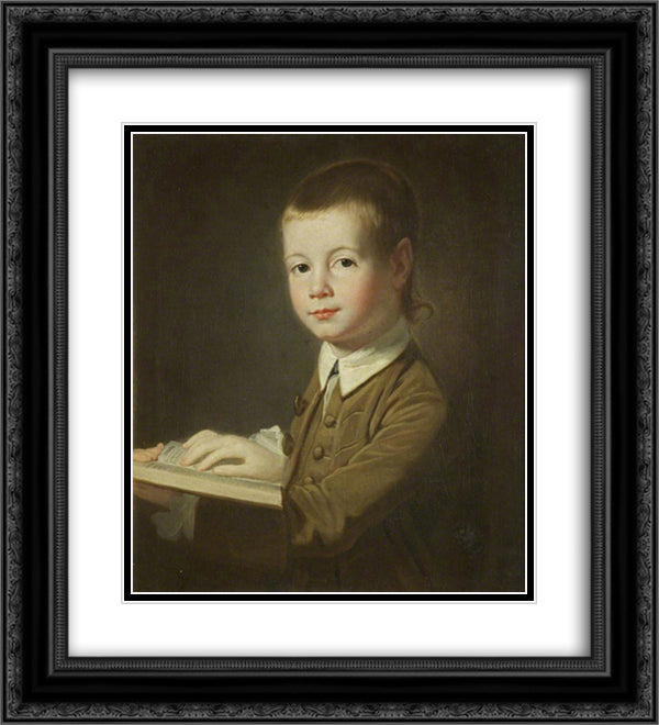 Portrait of a Boy 20x22 Black Ornate Wood Framed Art Print Poster with Double Matting by Romney, George