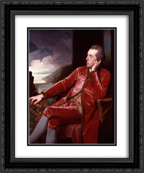 Richard Cumberland 20x24 Black Ornate Wood Framed Art Print Poster with Double Matting by Romney, George