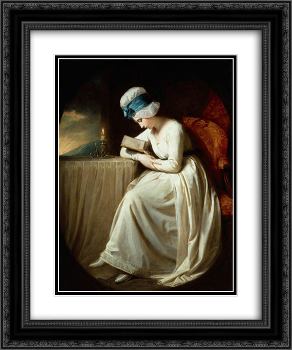 Serena Reading 20x24 Black Ornate Wood Framed Art Print Poster with Double Matting by Romney, George