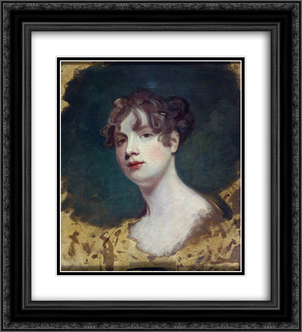Sketch of a Female Head 20x22 Black Ornate Wood Framed Art Print Poster with Double Matting by Romney, George