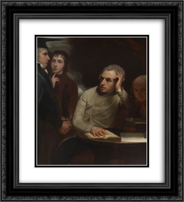 The Four Friends 20x22 Black Ornate Wood Framed Art Print Poster with Double Matting by Romney, George