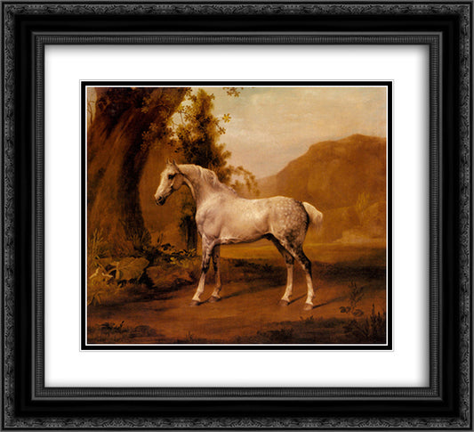 A Grey Stallion In A Landscape 22x20 Black Ornate Wood Framed Art Print Poster with Double Matting by Stubbs, George