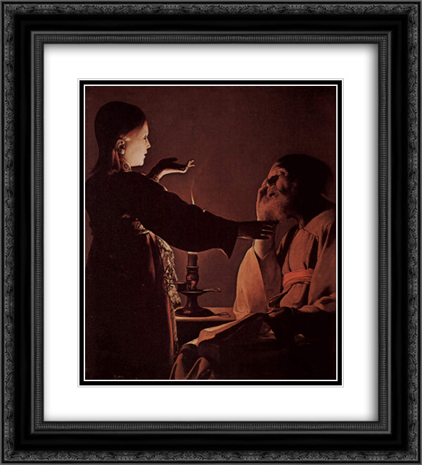 Appearance of Angel to St. Joseph, also called The Song of St. Joseph 20x22 Black Ornate Wood Framed Art Print Poster with Double Matting by La Tour, Georges de