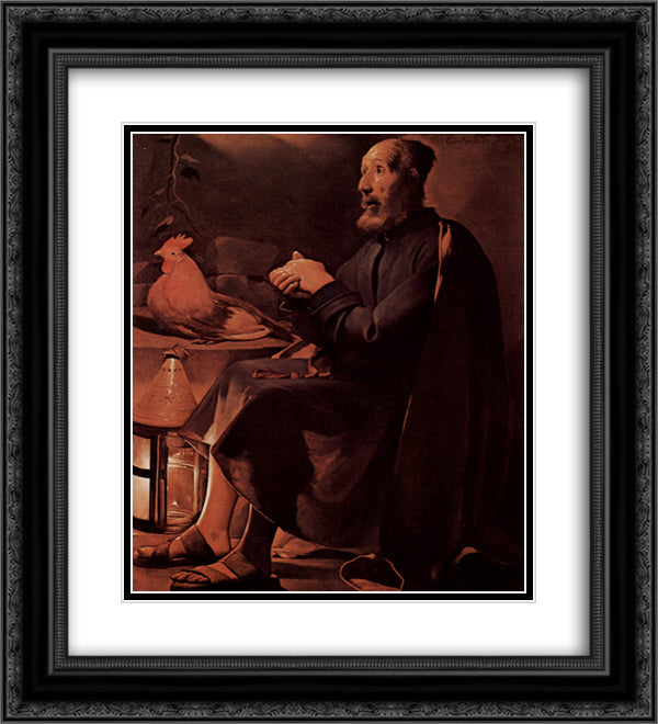 The Tears of St. Peter, also called Repenting of St. Peter 20x22 Black Ornate Wood Framed Art Print Poster with Double Matting by La Tour, Georges de