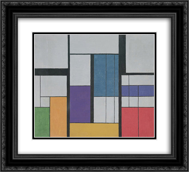 Composition II, Indigo Violet Derived from Equilateral Triangle 22x20 Black Ornate Wood Framed Art Print Poster with Double Matting by Vantongerloo, Georges