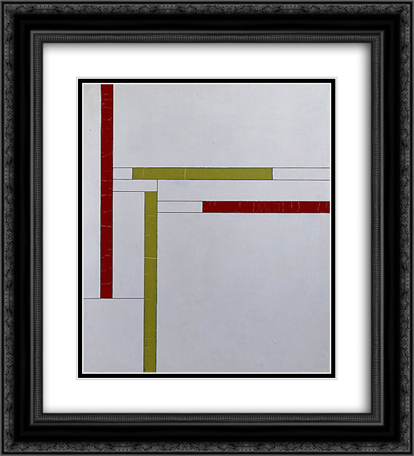 Fonction de lignes, rouge, vert 20x22 Black Ornate Wood Framed Art Print Poster with Double Matting by Vantongerloo, Georges
