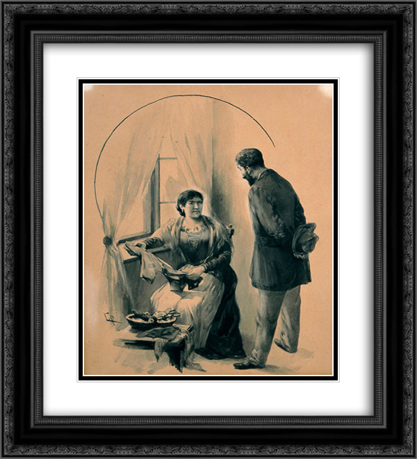 Drawing for the short story The Ugly Sister by D. Vikelas 20x22 Black Ornate Wood Framed Art Print Poster with Double Matting by Jakobides, Georgios