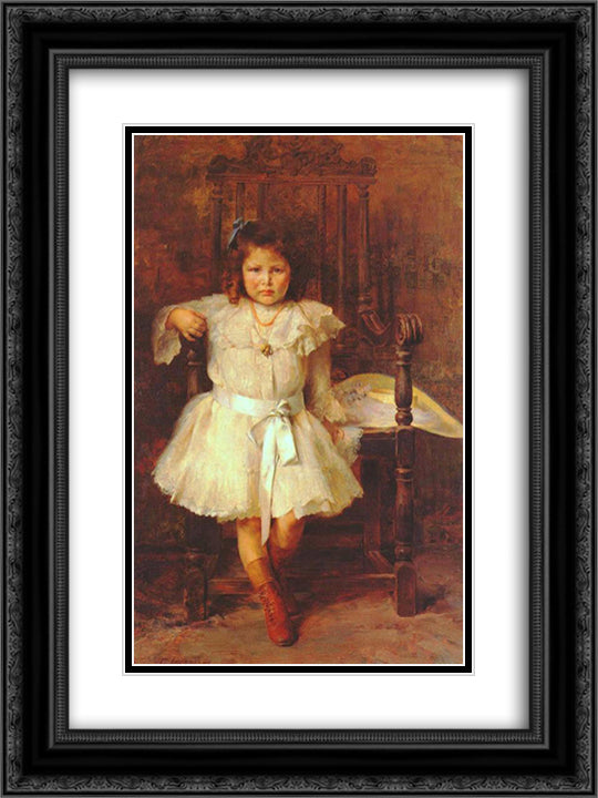 Portrait of Young Girl 18x24 Black Ornate Wood Framed Art Print Poster with Double Matting by Jakobides, Georgios