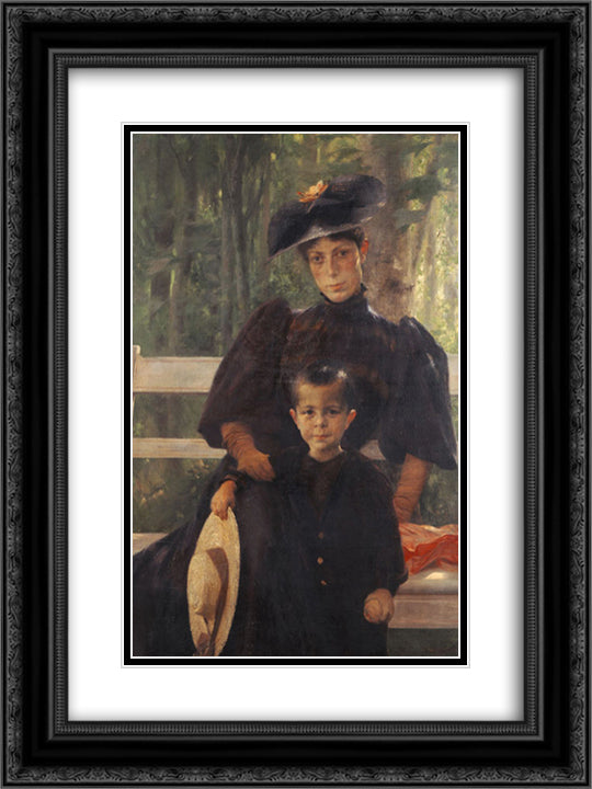 The Artist's Wife with Their Son 18x24 Black Ornate Wood Framed Art Print Poster with Double Matting by Jakobides, Georgios