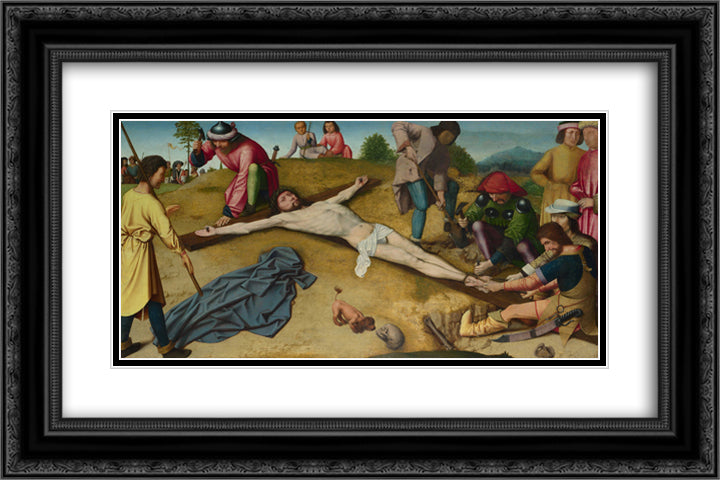 Christ Nailed to the Cross 24x16 Black Ornate Wood Framed Art Print Poster with Double Matting by David, Gerard
