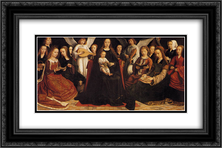 Madonna with Angels and Saints 24x16 Black Ornate Wood Framed Art Print Poster with Double Matting by David, Gerard