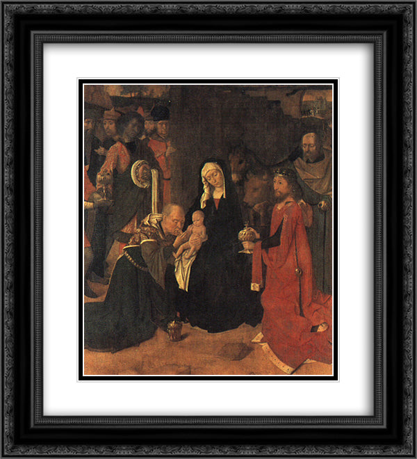 The Adoration of the Magi 20x22 Black Ornate Wood Framed Art Print Poster with Double Matting by David, Gerard