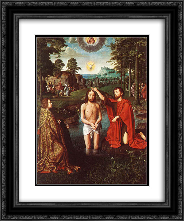 The Baptism of Christ (Central section of the triptych) 20x24 Black Ornate Wood Framed Art Print Poster with Double Matting by David, Gerard