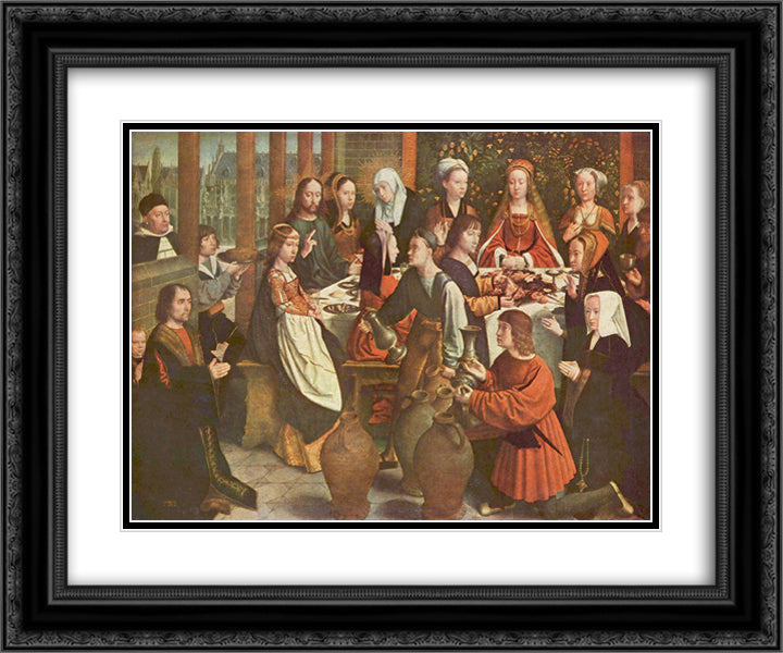 The Marriage at Cana 24x20 Black Ornate Wood Framed Art Print Poster with Double Matting by David, Gerard