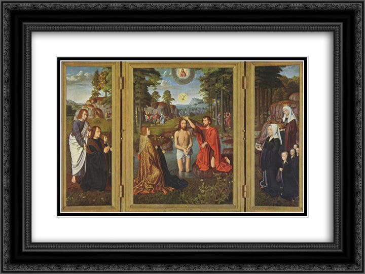 Triptych of Jan Des Trompes 24x18 Black Ornate Wood Framed Art Print Poster with Double Matting by David, Gerard