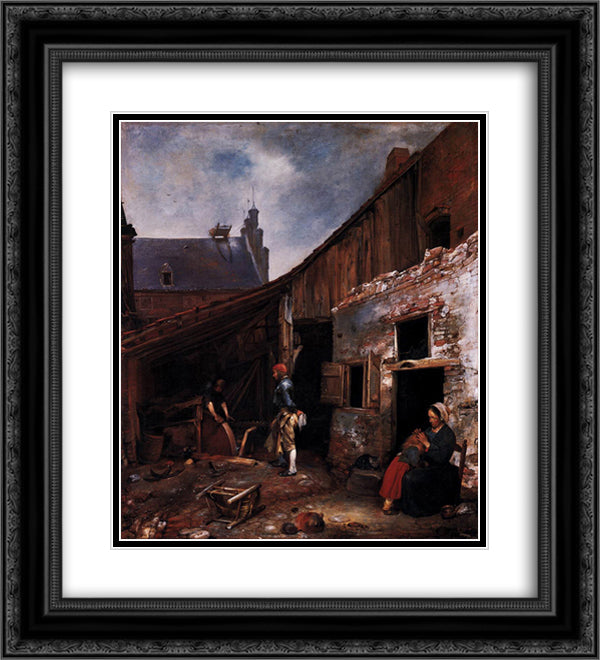 The Knifegrinder's Family 20x22 Black Ornate Wood Framed Art Print Poster with Double Matting by Terborch, Gerard