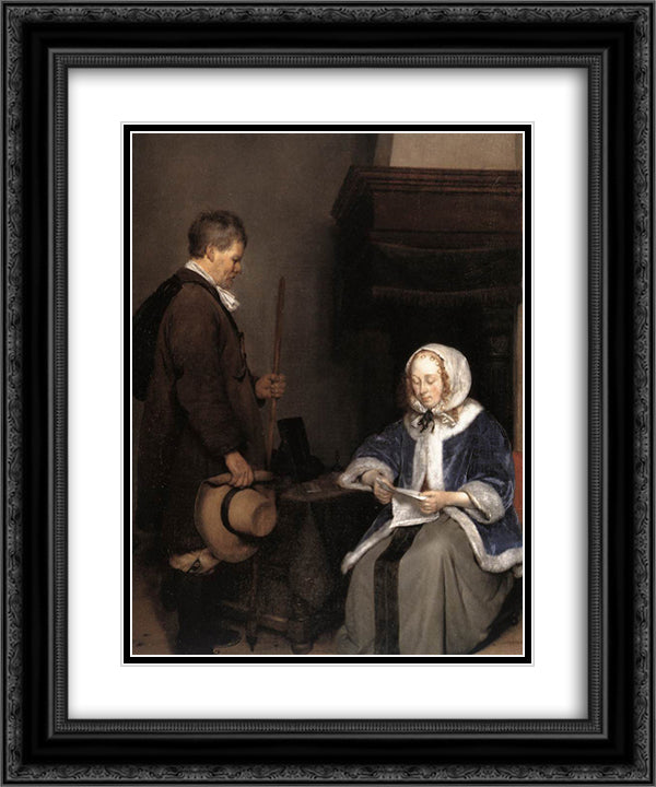 The Message 20x24 Black Ornate Wood Framed Art Print Poster with Double Matting by Terborch, Gerard