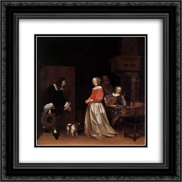 The Suitor's Visit 20x20 Black Ornate Wood Framed Art Print Poster with Double Matting by Terborch, Gerard