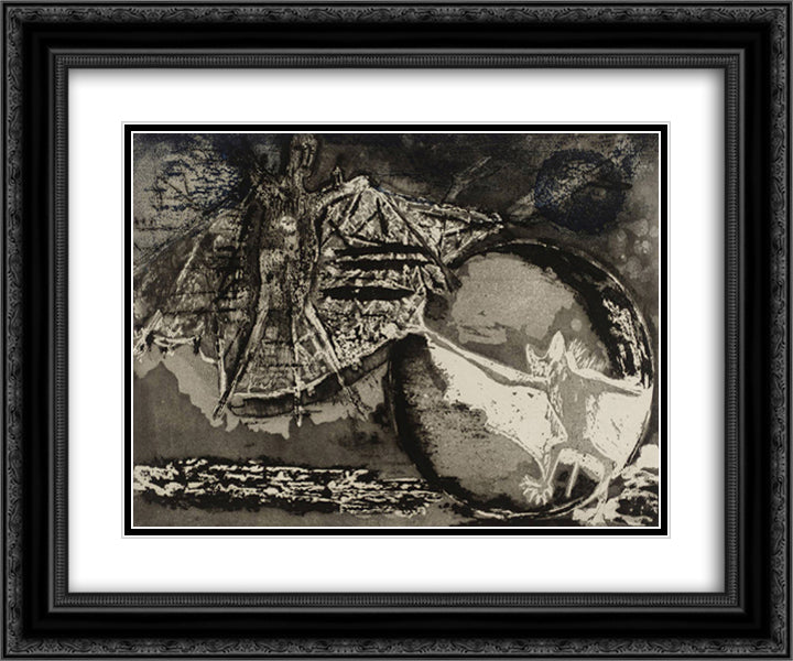 Bat 24x20 Black Ornate Wood Framed Art Print Poster with Double Matting by Richier, Germaine