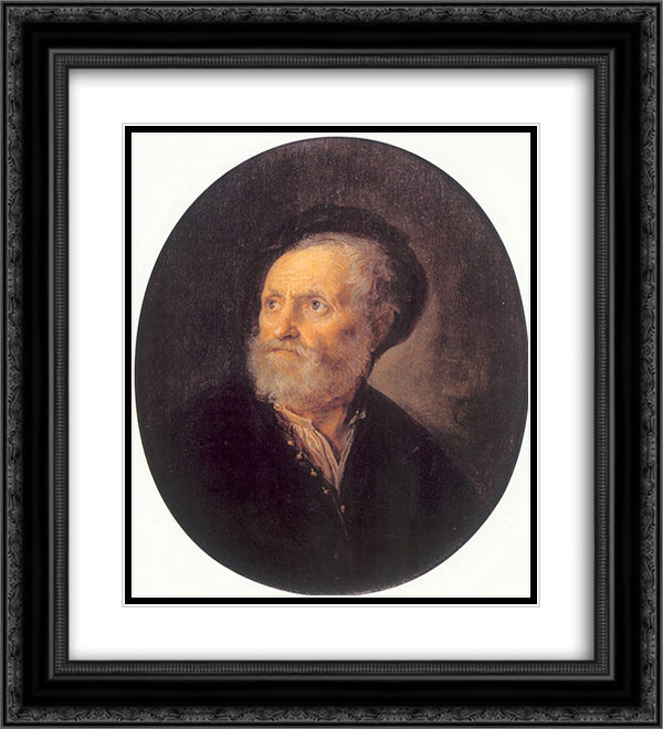 Bust of a Man 20x22 Black Ornate Wood Framed Art Print Poster with Double Matting by Gerrit, Dou