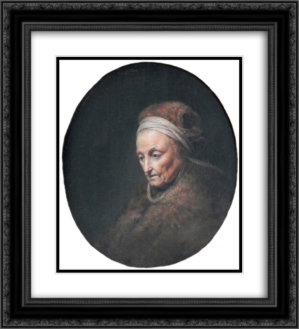 Rembrandt's-mother 20x22 Black Ornate Wood Framed Art Print Poster with Double Matting by Gerrit, Dou