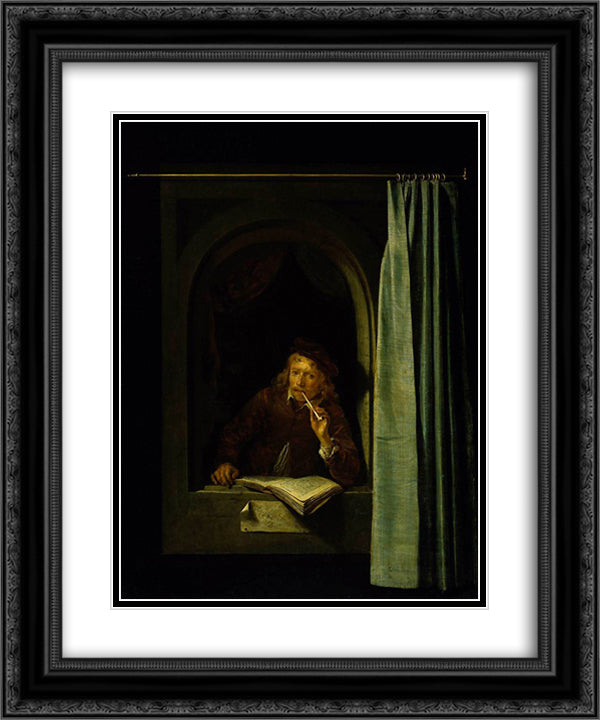 Self Portrait 20x24 Black Ornate Wood Framed Art Print Poster with Double Matting by Gerrit, Dou