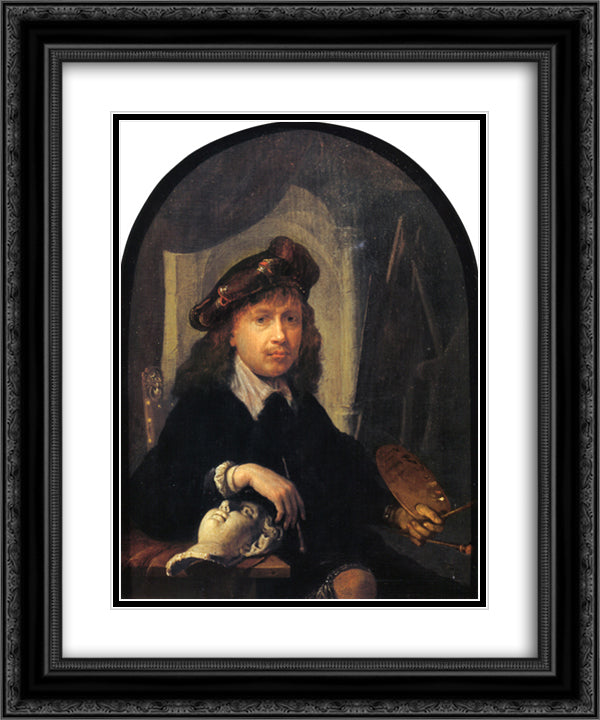Self Portrait 20x24 Black Ornate Wood Framed Art Print Poster with Double Matting by Gerrit, Dou