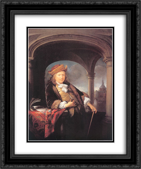 Self-Portrait 20x24 Black Ornate Wood Framed Art Print Poster with Double Matting by Gerrit, Dou