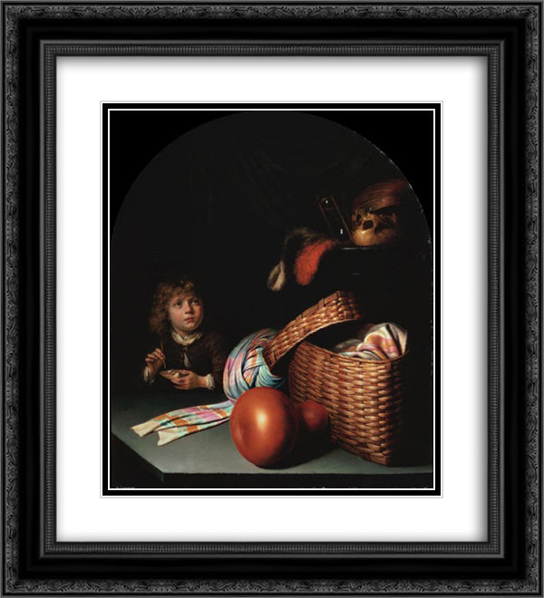 Still Life with a Boy Blowing Soap bubbles 20x22 Black Ornate Wood Framed Art Print Poster with Double Matting by Gerrit, Dou