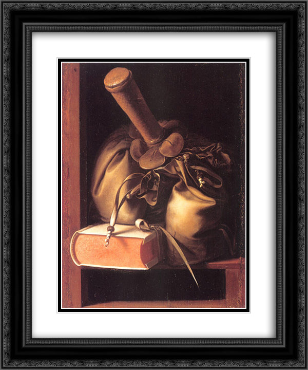 Still Life with Book and Purse 20x24 Black Ornate Wood Framed Art Print Poster with Double Matting by Gerrit, Dou