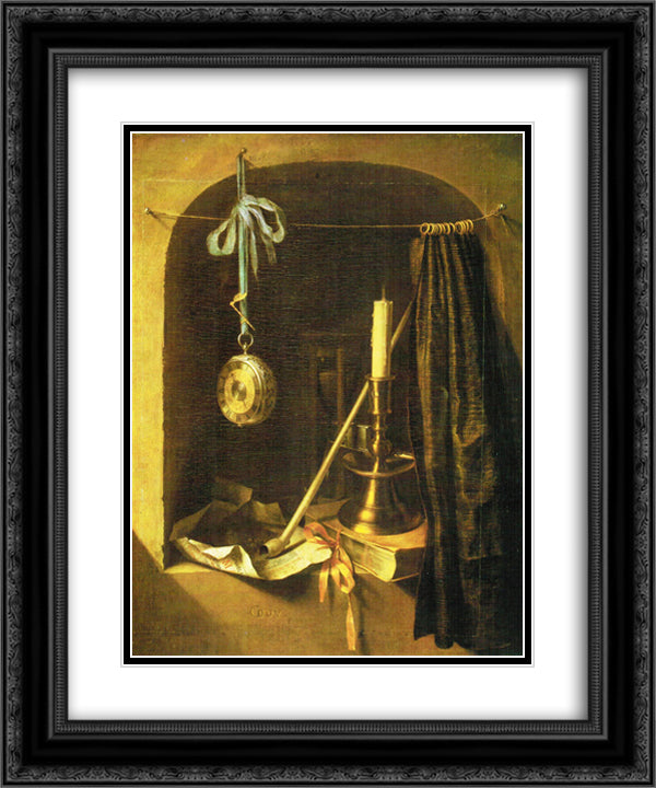 Still life with candle 20x24 Black Ornate Wood Framed Art Print Poster with Double Matting by Gerrit, Dou