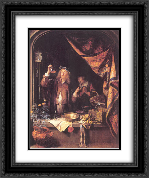 The Doctor 20x24 Black Ornate Wood Framed Art Print Poster with Double Matting by Gerrit, Dou