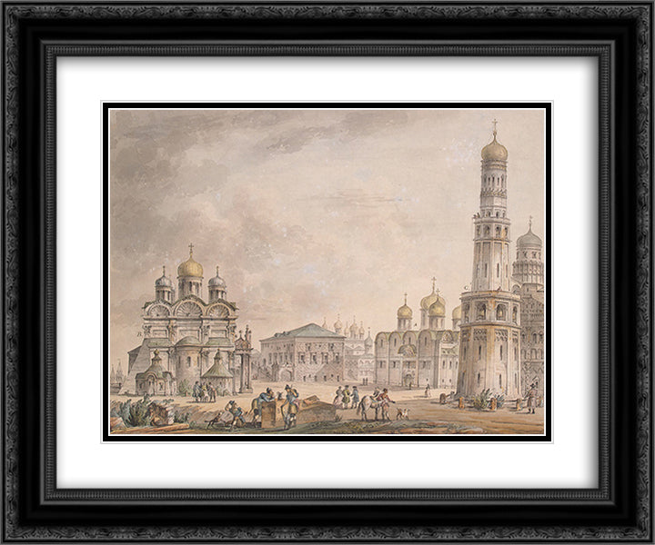 Cathedral Square of the Moscow Kremlin 24x20 Black Ornate Wood Framed Art Print Poster with Double Matting by Quarenghi, Giacomo