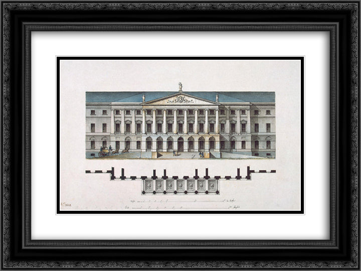 Design for the Smolny Institute in St Petersburg (facade) 24x18 Black Ornate Wood Framed Art Print Poster with Double Matting by Quarenghi, Giacomo