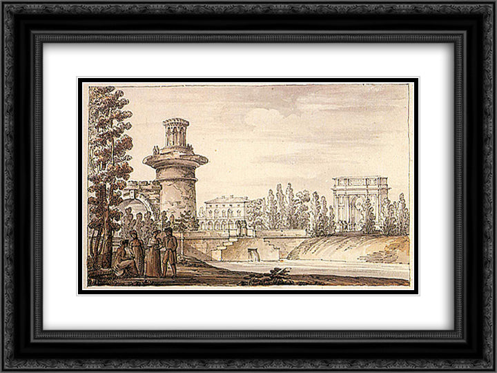 Ruined tower and Orlovsky gate 24x18 Black Ornate Wood Framed Art Print Poster with Double Matting by Quarenghi, Giacomo