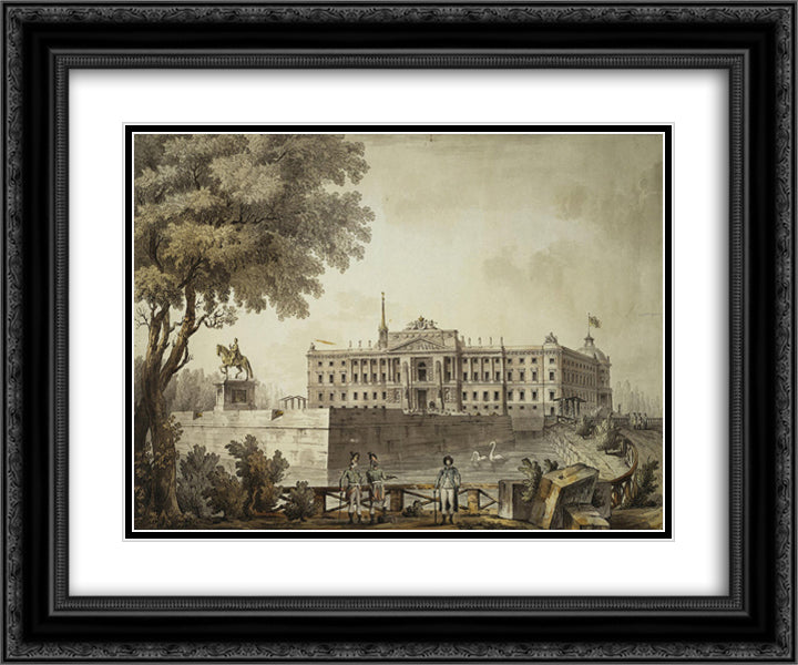 View of Saint Michael's Palace 24x20 Black Ornate Wood Framed Art Print Poster with Double Matting by Quarenghi, Giacomo