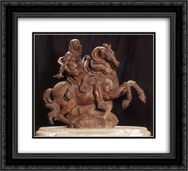 Equestrian Statue of King Louis XIV 22x20 Black Ornate Wood Framed Art Print Poster with Double Matting by Bernini, Gian Lorenzo