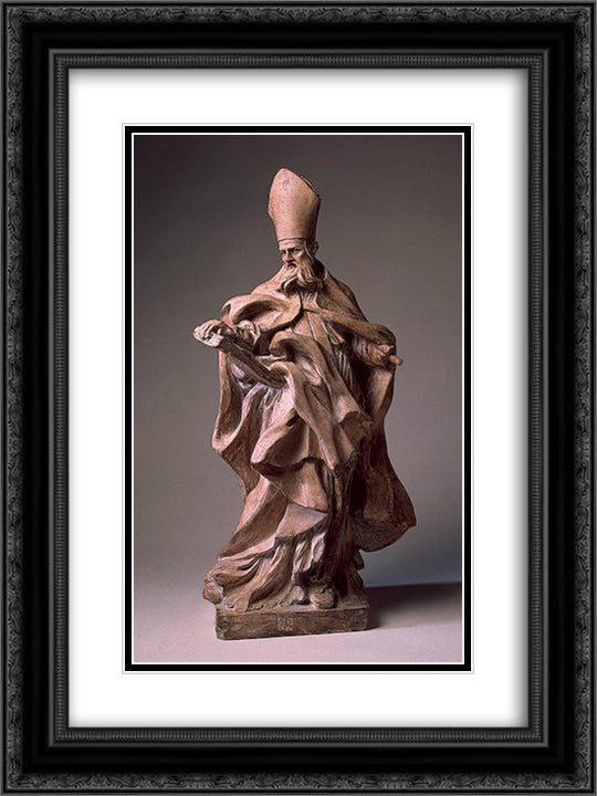 St. Augustine 18x24 Black Ornate Wood Framed Art Print Poster with Double Matting by Bernini, Gian Lorenzo