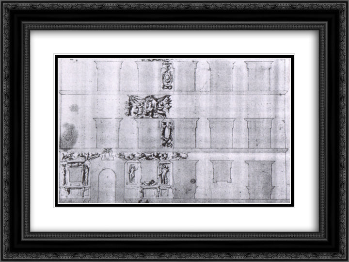 Design for the facade of Palazzo Ramirez de Montalvo 24x18 Black Ornate Wood Framed Art Print Poster with Double Matting by Vasari, Giorgio