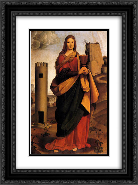 St. Barbara 18x24 Black Ornate Wood Framed Art Print Poster with Double Matting by Boltraffio, Giovanni Antonio