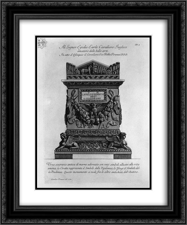 Ancient marble urn adorned with various symbols alluding to human life 20x24 Black Ornate Wood Framed Art Print Poster with Double Matting by Piranesi, Giovanni Battista