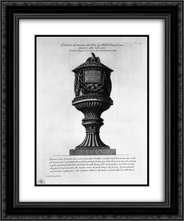 Ancient marble urn in the garden of the Quirinal 20x24 Black Ornate Wood Framed Art Print Poster with Double Matting by Piranesi, Giovanni Battista