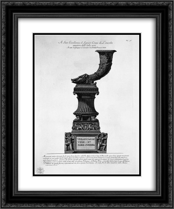 Ancient monument topped by Cornucopia`s head Boar in the Vineyard Cenci Capo di Bove 20x24 Black Ornate Wood Framed Art Print Poster with Double Matting by Piranesi, Giovanni Battista