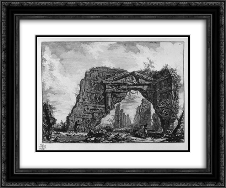 Ancient temple commonly known as the Health on the Way at Albano, five miles distant from Rome 24x20 Black Ornate Wood Framed Art Print Poster with Double Matting by Piranesi, Giovanni Battista
