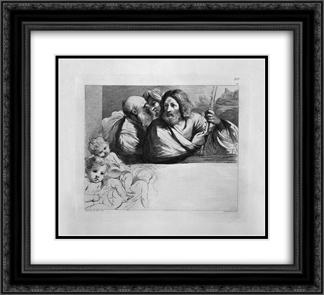 Andrew and two other Apostles, half-length, three cupids corner sketched by Guercino 22x20 Black Ornate Wood Framed Art Print Poster with Double Matting by Piranesi, Giovanni Battista