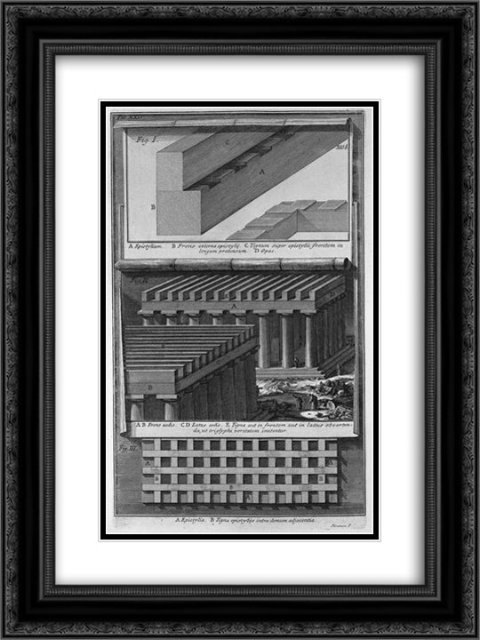 Another perspective view and details of the Doric Temple 18x24 Black Ornate Wood Framed Art Print Poster with Double Matting by Piranesi, Giovanni Battista